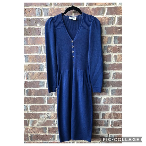St. John Dresses & Skirts - St. John Blue Long Sleeve Knit Dress Flaws